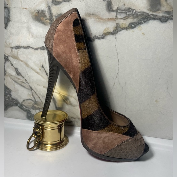 BALDAN sz 38 brown sude and tigre print poyhair plataform made in italy - Picture 8 of 15